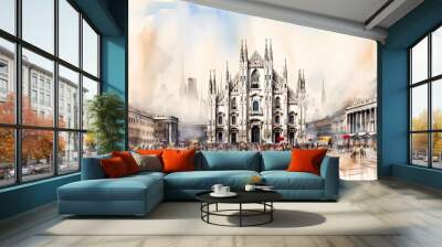 Illustration of beautiful view of Milano, Italy Wall mural