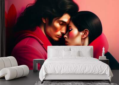 Illustration of people in a love relationship, red color of love Wall mural