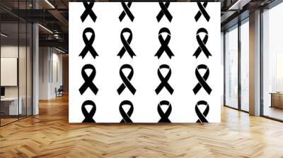 Black awareness ribbon on white background. Mourning sign icons set Wall mural