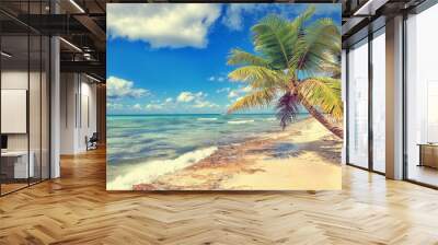 Tropical white sandy beach with palm trees. Saona Island, Dominican Republic Wall mural