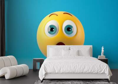 Yellow smiley with a surprised look on blue background Wall mural