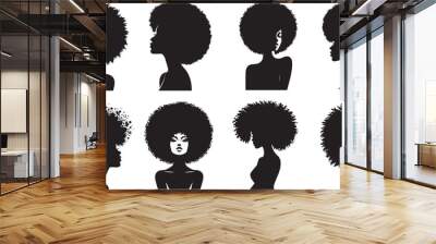 Afro girl silhouette, black woman face with stylized hairstyle vector illustration Wall mural