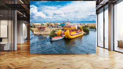 Uros floating islands on Titicaca lake in Puno, Peru, South America. Wall mural