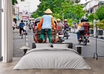 View of Yogyakarta with its typical hundreds of motorbikes on th Wall mural