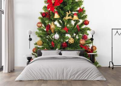 Christmas-tree with multitude of decorations isolated on white Wall mural