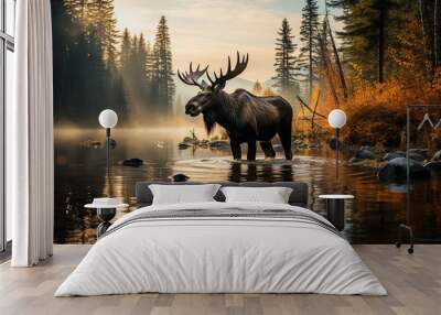 bull elk in park autumn background Wall mural