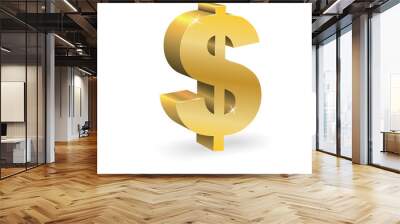 Dollar sign made of gold, in the style of 3D, isolated, volumetric. Vector illustration. Use as a symbol of earnings, wealth, currency exchange, exchange or banking. Clipart, editable. Wall mural