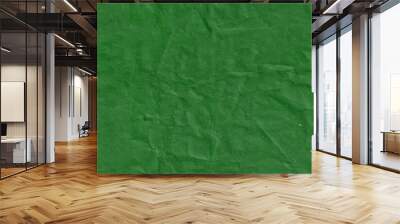 Seamless crumpled dark green kraft paper texture. Empty textured sheet. Wall mural