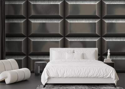 Seamless metallic blocks background. Steel metal panels texture. Wall mural