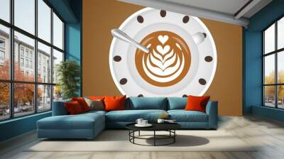 3d realistic coffee in white cup view from the top. latte art in realistic cups. Wall mural