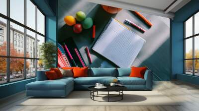 Back to school background. Home study, studentship. Education and knowledge. Homeschooling. Wall mural