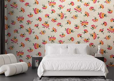 Cotton fabric with an abstract flower pattern on a beige background. As a natural background. Wall mural