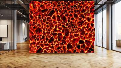 Smoldering coal in a burning furnace. The texture of natural stone. Red fire background. Wall mural