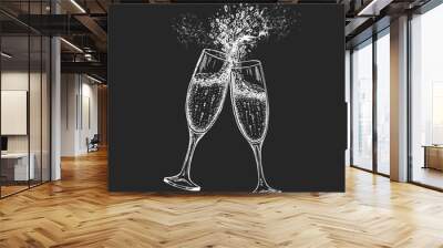 Champagne glasses. Illustration of hand drawing.  Wall mural