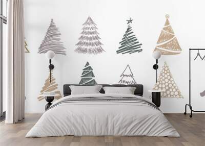 Christmas tree hand drawn illustrations. Vector.	 Wall mural