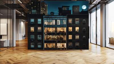 city night  buildings windows blurred light urban .generated ai Wall mural