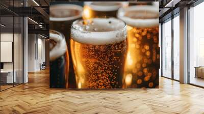 Close-up of beer in large beer glasses ready for tasting in the pub. Wall mural