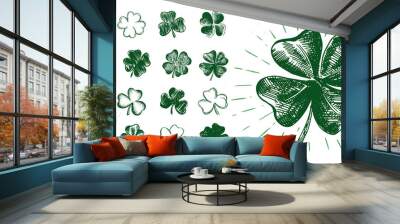 Clover set. Patrick's day. Hand drawn illustration.  Wall mural