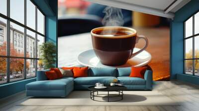 cup of coffee on a table Wall mural