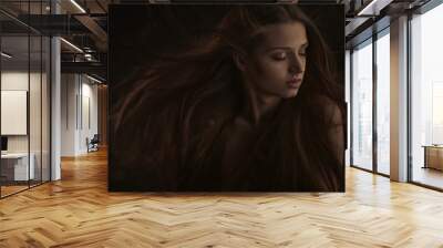 Portrait of Beautiful Woman with Long Hair Wall mural