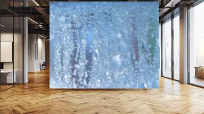 Frozen drops of condensation on a window, a sharp drop in temperature, sharply frozen drops of water on glass in winter, extremely cold low air temperatures Wall mural