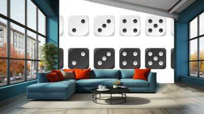 Dice realistic vector mockup. Black and white set of casino dice on a white background Wall mural