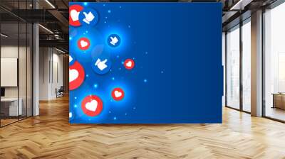 Social media concept blue background. Abstract icons of social networks. Wall mural