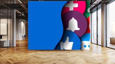 Social network horizontal background with colored media icons Wall mural