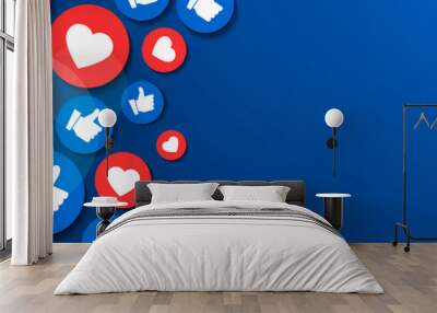 Social networks blue horizontal background with like icons Wall mural