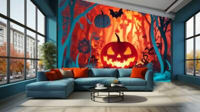 Happy Halloween background. Scary Lantern. All saints day. Day of Death. Wall mural