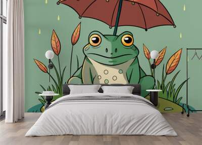 Immerse yourself in the natural world with this vector illustration of a frog under an umbrella in a swamp.
 Wall mural