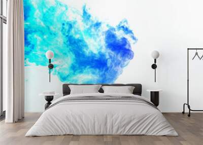 Colorful steam exhaled from the vape with a smooth transition of color molecules from turquoise to blue on a white background like a collision of two jets of smoke. Malicious virus and drug injection. Wall mural