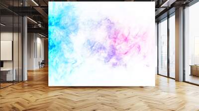 Colorful steam exhaled from the vape with a smooth transition of color molecules from turquoise to blue on a white background like a collision of two jets of smoke. Malicious virus and drug injection. Wall mural