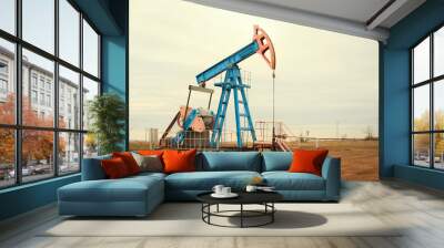 Oil pump. Oil industry equipment. Wall mural