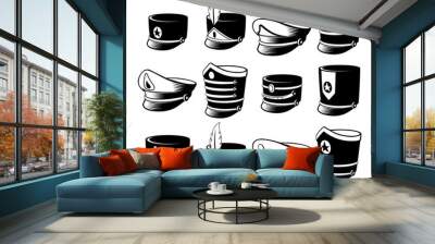 Marching band hat headdress uniform musical orchestra costume silhouette icon set isometric vector Wall mural