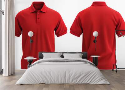 A red shirt with a white collar and a red button Wall mural