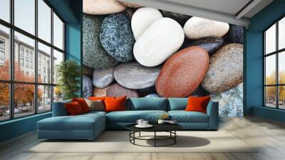 abstract background with wet round pebble stones Wall mural