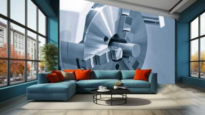 Manufacturing CNC professional lathe machine. Industrial concept. Close-up, industrial metalworking concept Wall mural