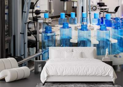 pharmaceutical industry, medicine pills are filling in the bottle on production line machine conveyo Wall mural