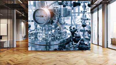 Pressure equipment, chemical or pharmaceutical factory or plant workshop with metal industrial manufacturing production equipment Wall mural