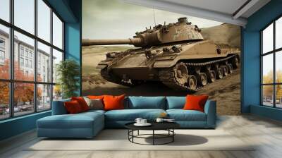 Military tank. Generative AI technology. Wall mural