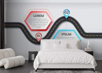 Navigation map infographic 2 steps timeline concept. Vector illu Wall mural