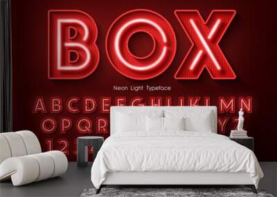 Neon light 3d alphabet, extra glowing font. Wall mural