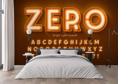 Neon light 3d alphabet, extra glowing modern type. Wall mural