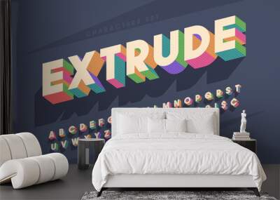 Original retro 3d display font design, alphabet, letters Wall mural