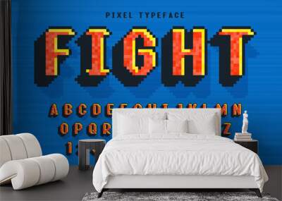 pixel vector font design, stylized like in 8-bit games. Wall mural