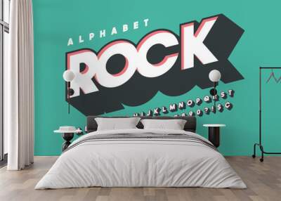 retro 3d display font design, alphabet, letters Wall mural