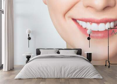 Perfect healthy teeth smile of a young woman. Teeth whitening. Dental clinic patient. Image symbolizes oral care dentistry, stomatology. Wall mural