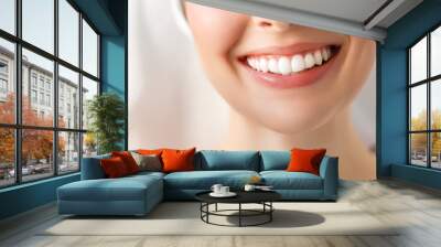 Perfect healthy teeth smile of a young woman. Teeth whitening. Image symbolizes oral care dentistry, Wall mural