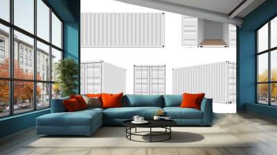 Shipping cargo containers with open, closed doors realistic set. Large intermodal steel freight boxes. Wall mural